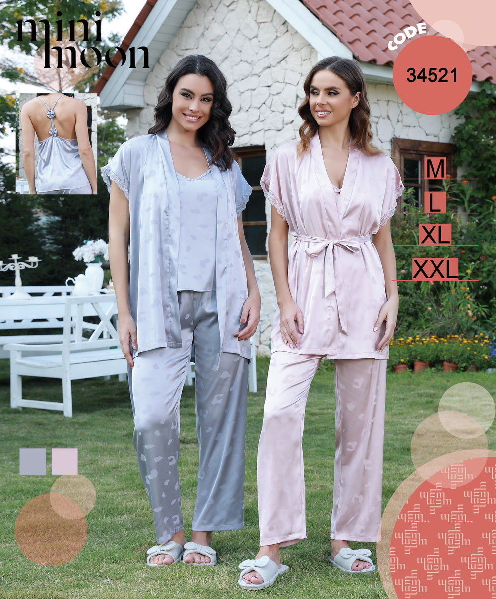 Satin Pajamas 3Pcs - 34521