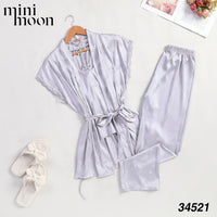 Satin Pajamas 3Pcs - 34521