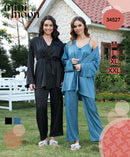 Satin Pajamas 3Pcs - 34527