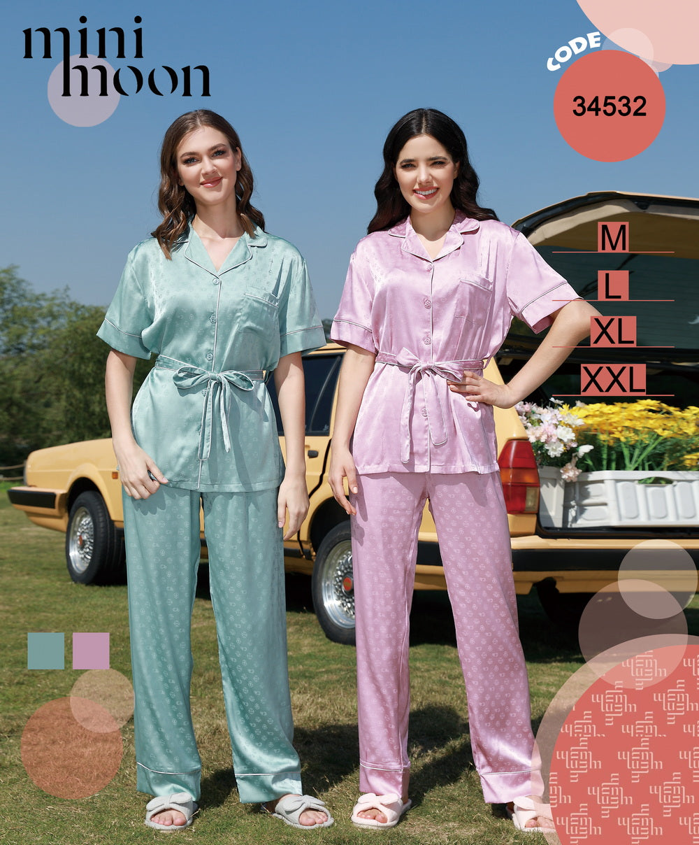 Satin Pajamas 2Pcs - 34532