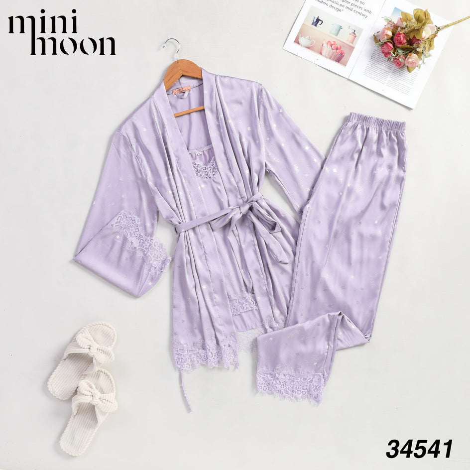 Satin Pajamas 3Pcs - 34541