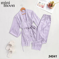 Satin Pajamas 3Pcs - 34541