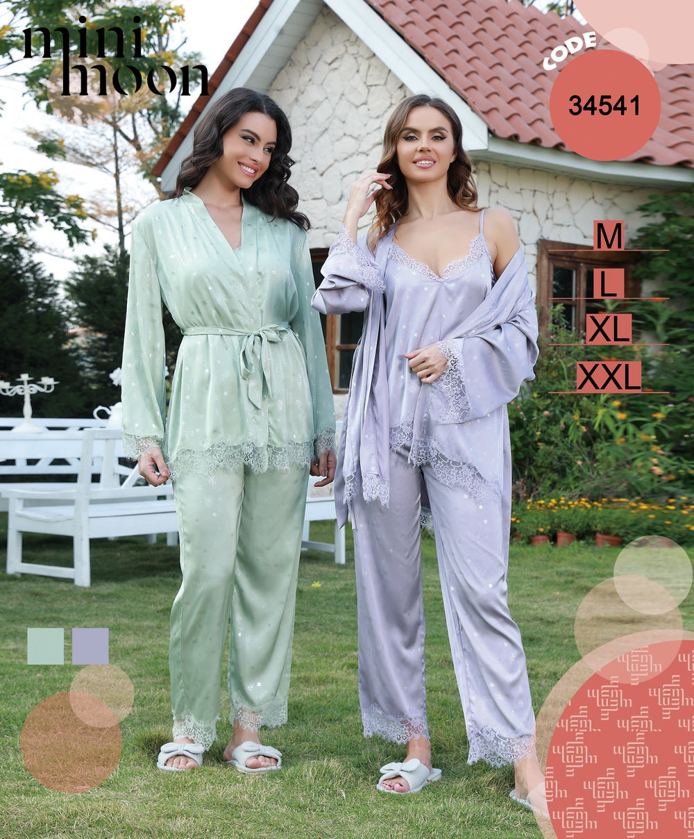 Satin Pajamas 3Pcs - 34541